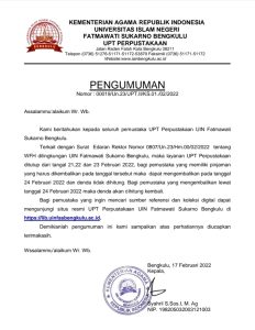 Read more about the article PENGUMUMAN PENUTUPAN PELAYANAN PERPUSTAKAAN FEBRUARI 2022